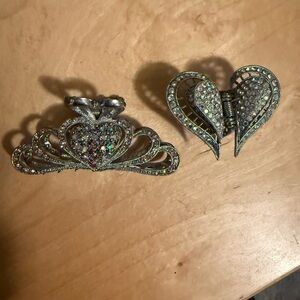 PAIR or Silver and crystal Hair Clips